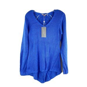 Metric Knits Women Size Medium Acrylic Electric Blue Hi-Low Sweater (RV $90) NWT